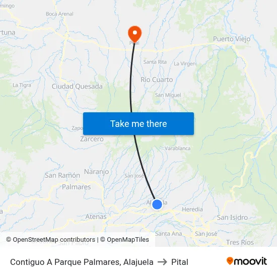 Contiguo A Parque Palmares, Alajuela to Pital map