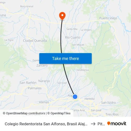 Colegio Redentorista San Alfonso, Brasil Alajuela to Pital map