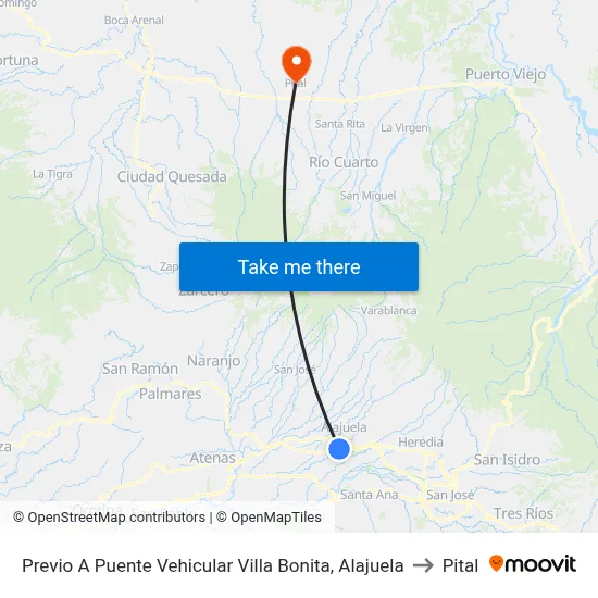 Previo A Puente Vehicular Villa Bonita, Alajuela to Pital map