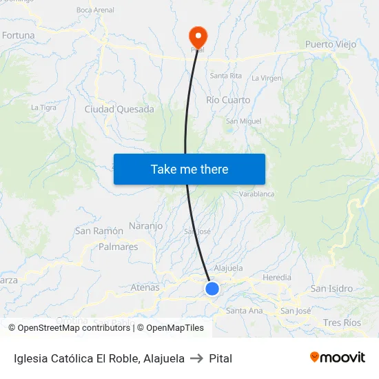 Iglesia Católica El Roble, Alajuela to Pital map