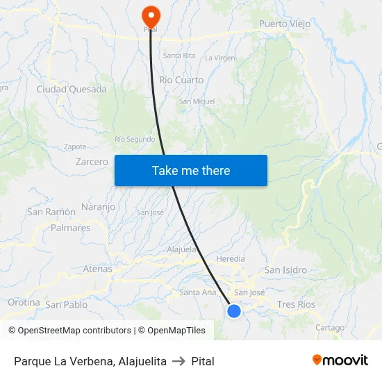 Parque La Verbena, Alajuelita to Pital map