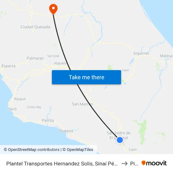 Plantel Transportes Hernandez Solis, Sinaí Pérez Zeledón to Pital map