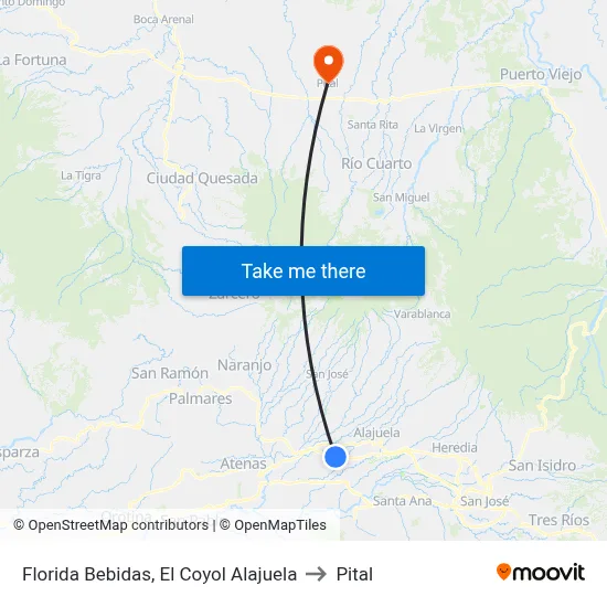 Florida Bebidas, El Coyol Alajuela to Pital map