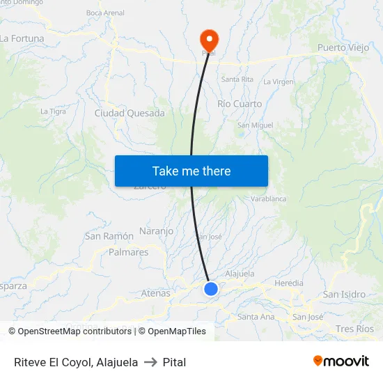 Riteve El Coyol, Alajuela to Pital map