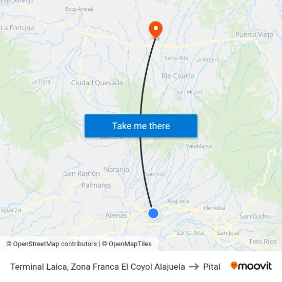 Terminal Laica, Zona Franca El Coyol Alajuela to Pital map