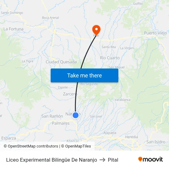 Liceo Experimental Bilingüe De Naranjo to Pital map