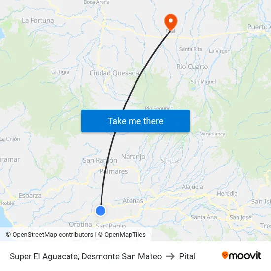 Super El Aguacate, Desmonte San Mateo to Pital map