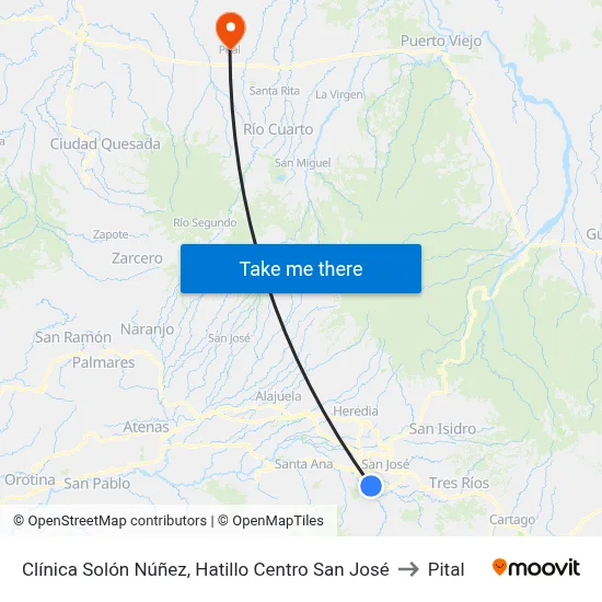 Clínica Solón Núñez, Hatillo Centro San José to Pital map