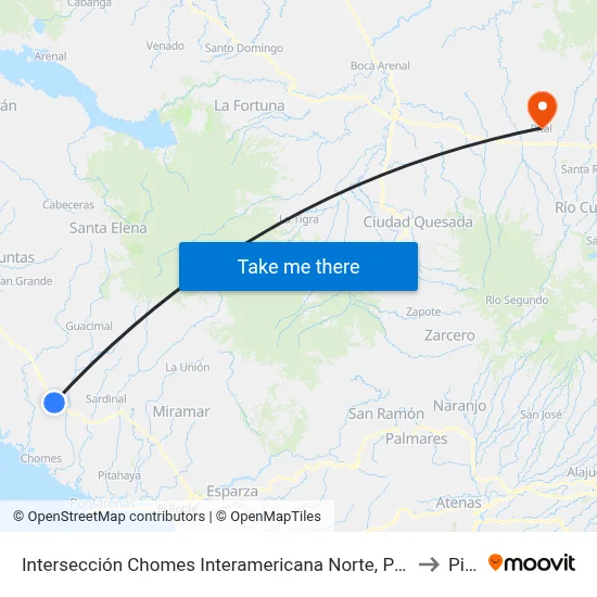 Intersección Chomes Interamericana Norte, Puntarenas to Pital map