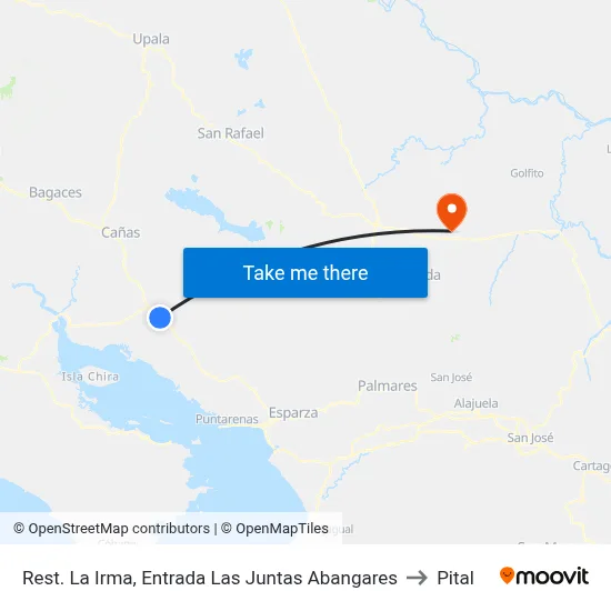 Rest. La Irma, Entrada Las Juntas Abangares to Pital map