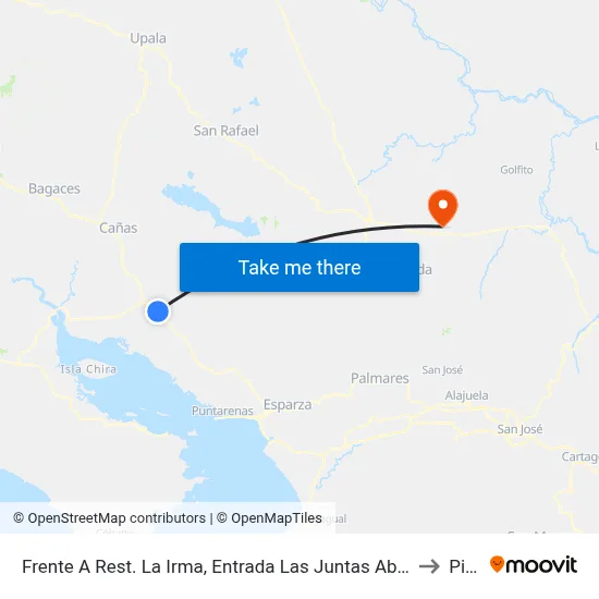 Frente A Rest. La Irma, Entrada Las Juntas Abangares to Pital map