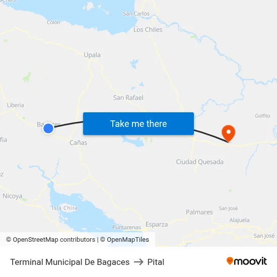 Terminal Municipal De Bagaces to Pital map