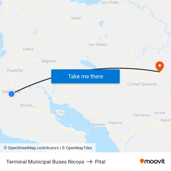 Terminal Municipal Buses Nicoya to Pital map