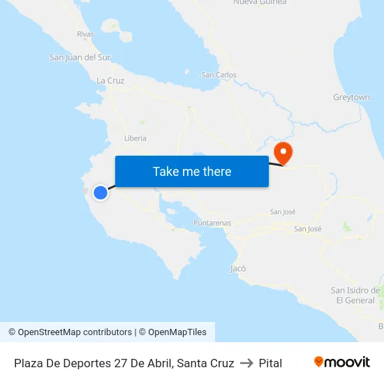 Plaza De Deportes 27 De Abril, Santa Cruz to Pital map
