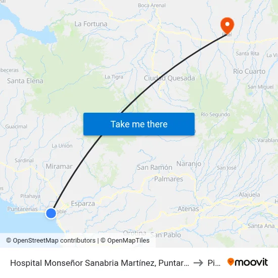 Hospital Monseñor Sanabria Martínez, Puntarenas to Pital map