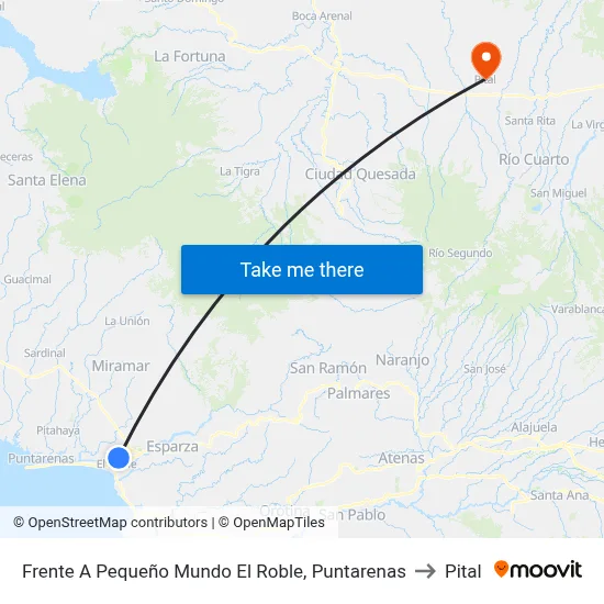 Frente A Pequeño Mundo El Roble, Puntarenas to Pital map