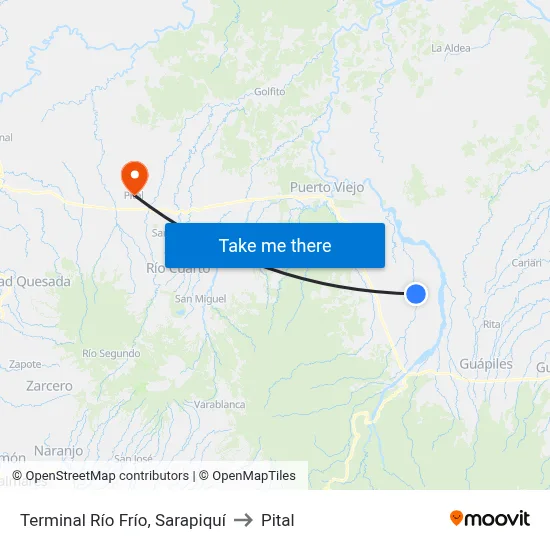 Terminal Río Frío, Sarapiquí to Pital map