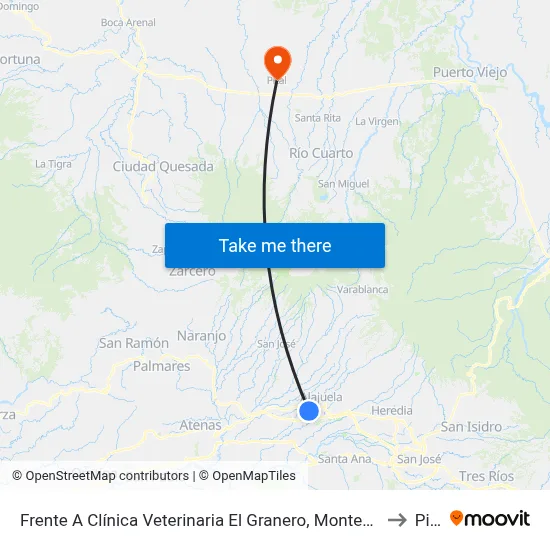 Frente A Clínica Veterinaria El Granero, Montecillos Alajuela to Pital map