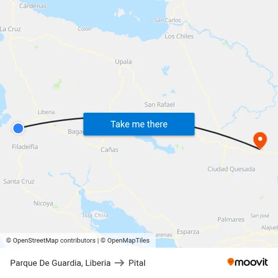 Parque De Guardia, Liberia to Pital map
