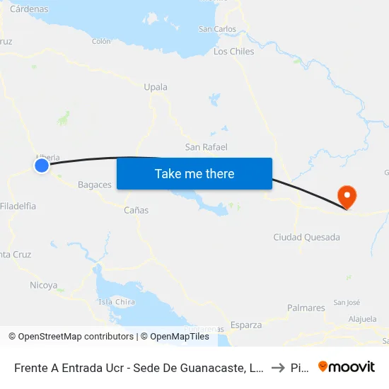Frente A Entrada Ucr - Sede De Guanacaste, Liberia to Pital map