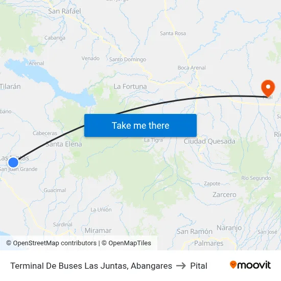 Terminal De Buses Las Juntas, Abangares to Pital map