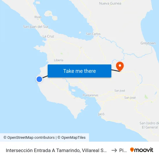 Intersección Entrada A Tamarindo, Villareal Santa Cruz to Pital map