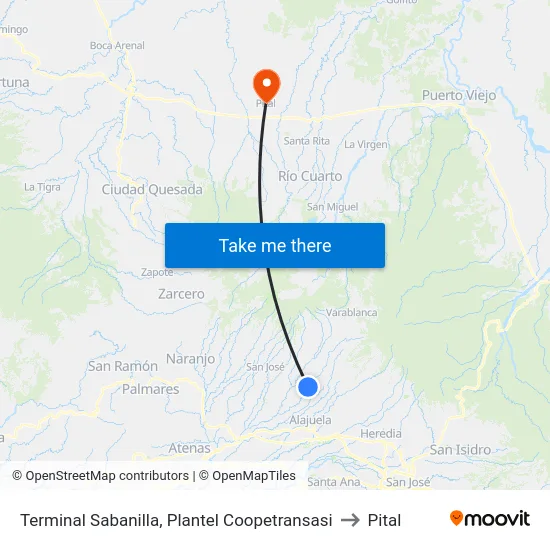 Terminal Sabanilla, Plantel Coopetransasi to Pital map