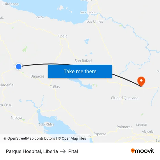Parque Hospital, Liberia to Pital map