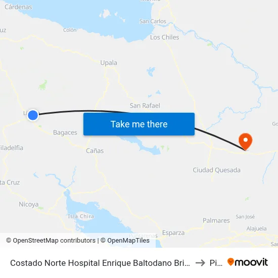 Costado Norte Hospital Enrique Baltodano Briceño, Liberia to Pital map