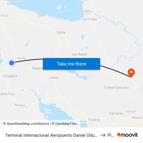 Terminal Internacional Aeropuerto Daniel Oduber, Liberia to Pital map