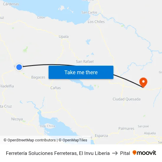 Ferretería Soluciones Ferreteras, El Invu Liberia to Pital map