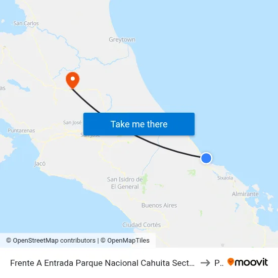 Frente A Entrada Parque Nacional Cahuita Sector Puerto Vargas, Corredor Caribe Talamanca to Pital map