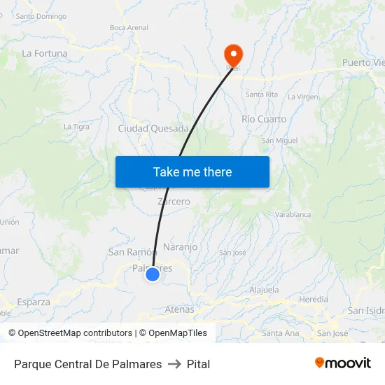 Parque Central De Palmares to Pital map