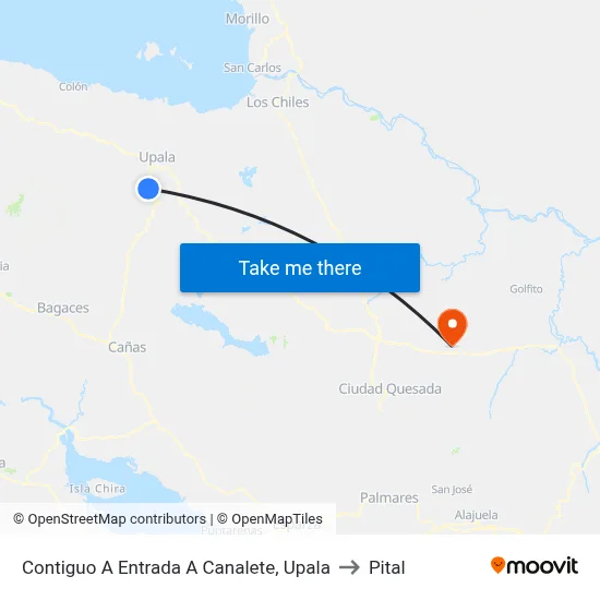 Contiguo A Entrada A Canalete, Upala to Pital map