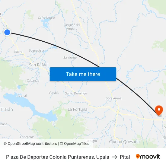 Plaza De Deportes Colonia Puntarenas, Upala to Pital map