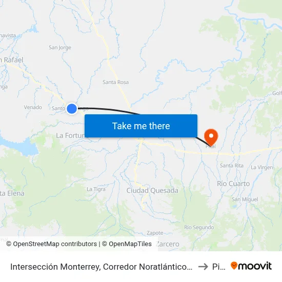 Intersección Monterrey, Corredor Noratlántico San Carlos to Pital map