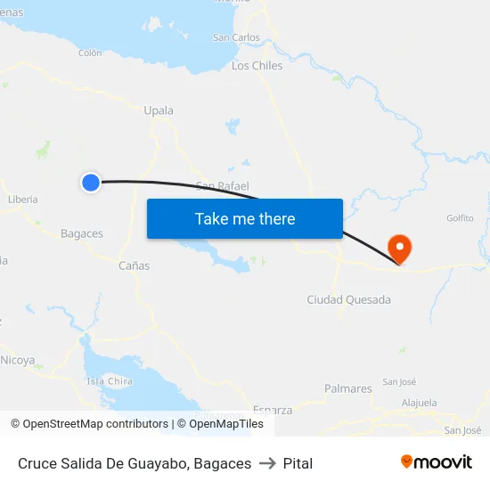 Cruce Salida De Guayabo, Bagaces to Pital map
