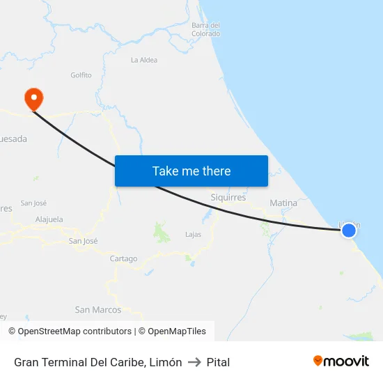 Gran Terminal Del Caribe, Limón to Pital map