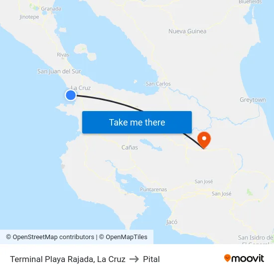 Terminal Playa Rajada, La Cruz to Pital map
