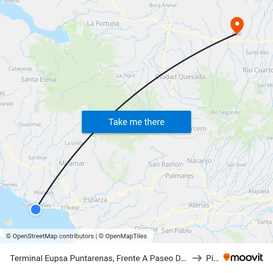 Terminal Eupsa Puntarenas, Frente A Paseo De Los Turistas to Pital map