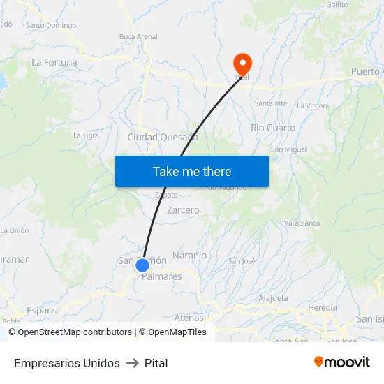 Empresarios Unidos to Pital map