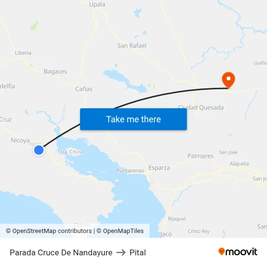 Parada Cruce De Nandayure to Pital map