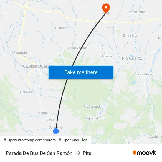 Parada De Bus De San Ramón to Pital map