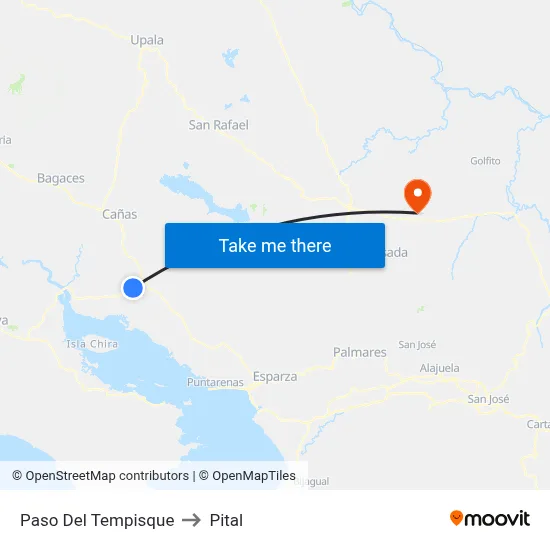 Paso Del Tempisque to Pital map