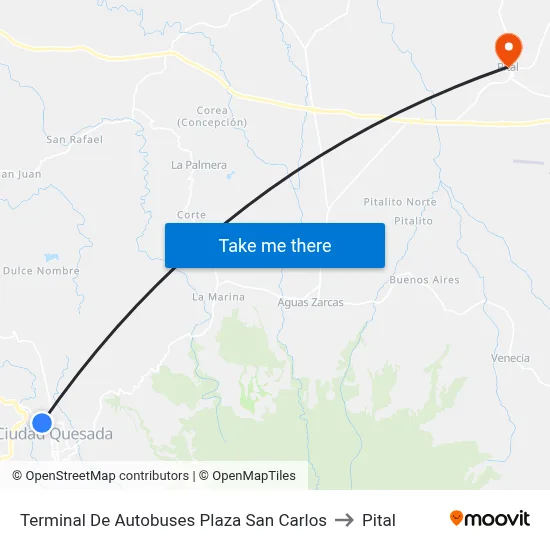 Terminal De Autobuses Plaza San Carlos to Pital map