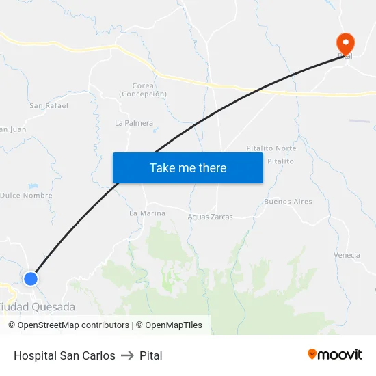 Hospital San Carlos to Pital map