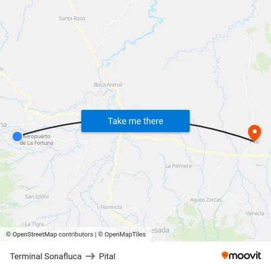 Terminal Sonafluca to Pital map