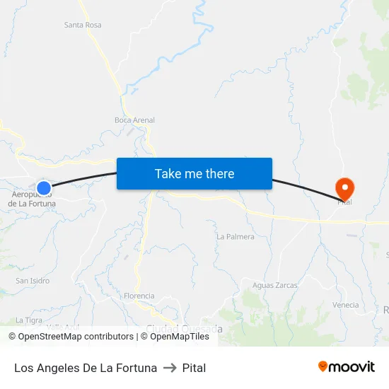 Los Angeles De La Fortuna to Pital map