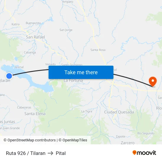 Ruta 926 / Tilaran to Pital map