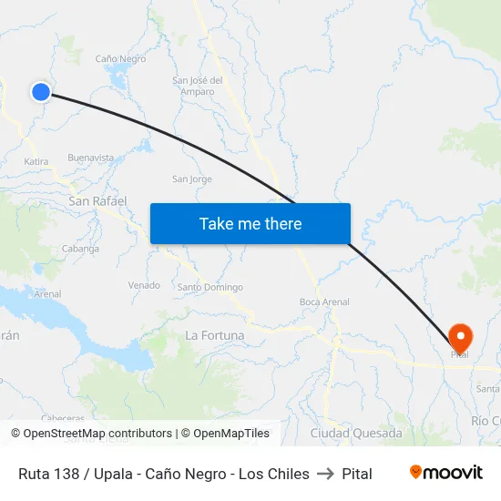 Ruta 138 / Upala - Caño Negro - Los Chiles to Pital map